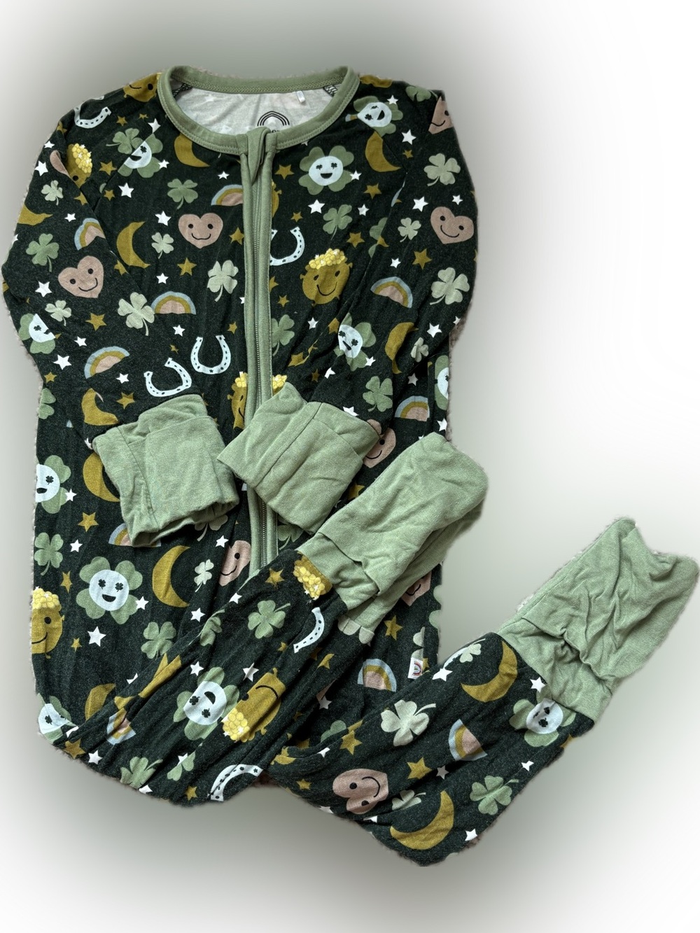 Kids Olive Green Clover & Moon Footed One-Piece